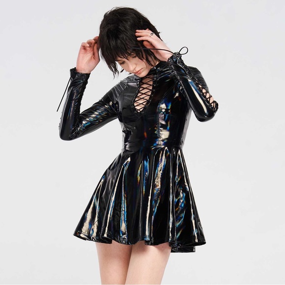 Punk Rave long-sleeve hologram skater dress - Picture 2 of 2